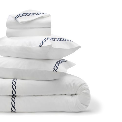 cable embroidered percale bedding bundle navy